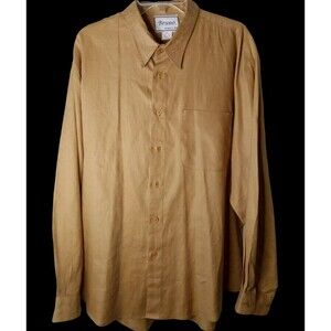 BRUNO SHIRT 100% LINEN XL LONG SLEEVE MEN'S COPPER POCKET BUTTON DOWN ITALY